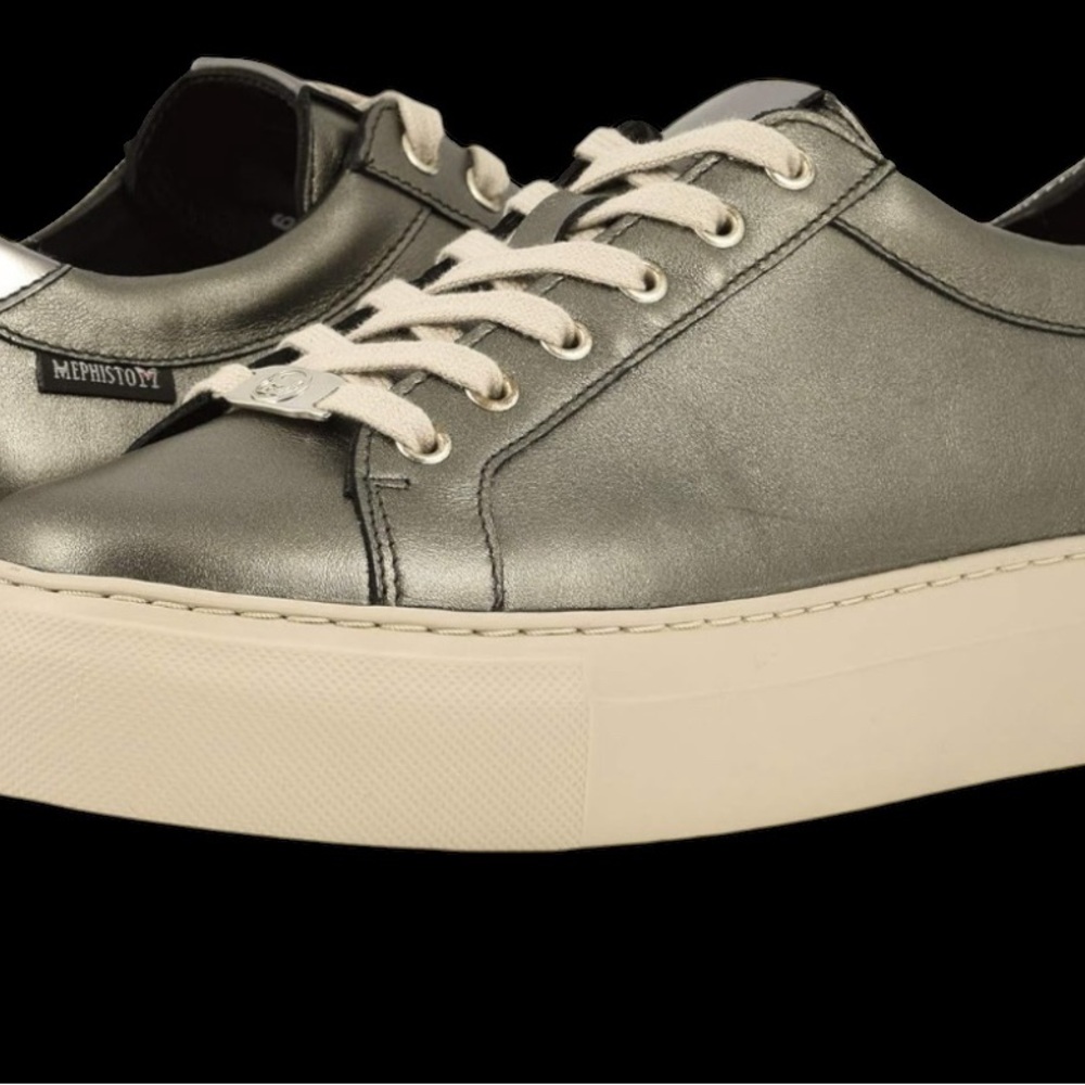 Mephisto Silver and White Sneakers with Reflective Finish